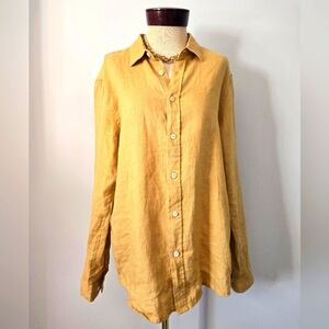 GALERIES LAFAYETTE Tan Linen Long Sleeve Button Up Top. Size Large